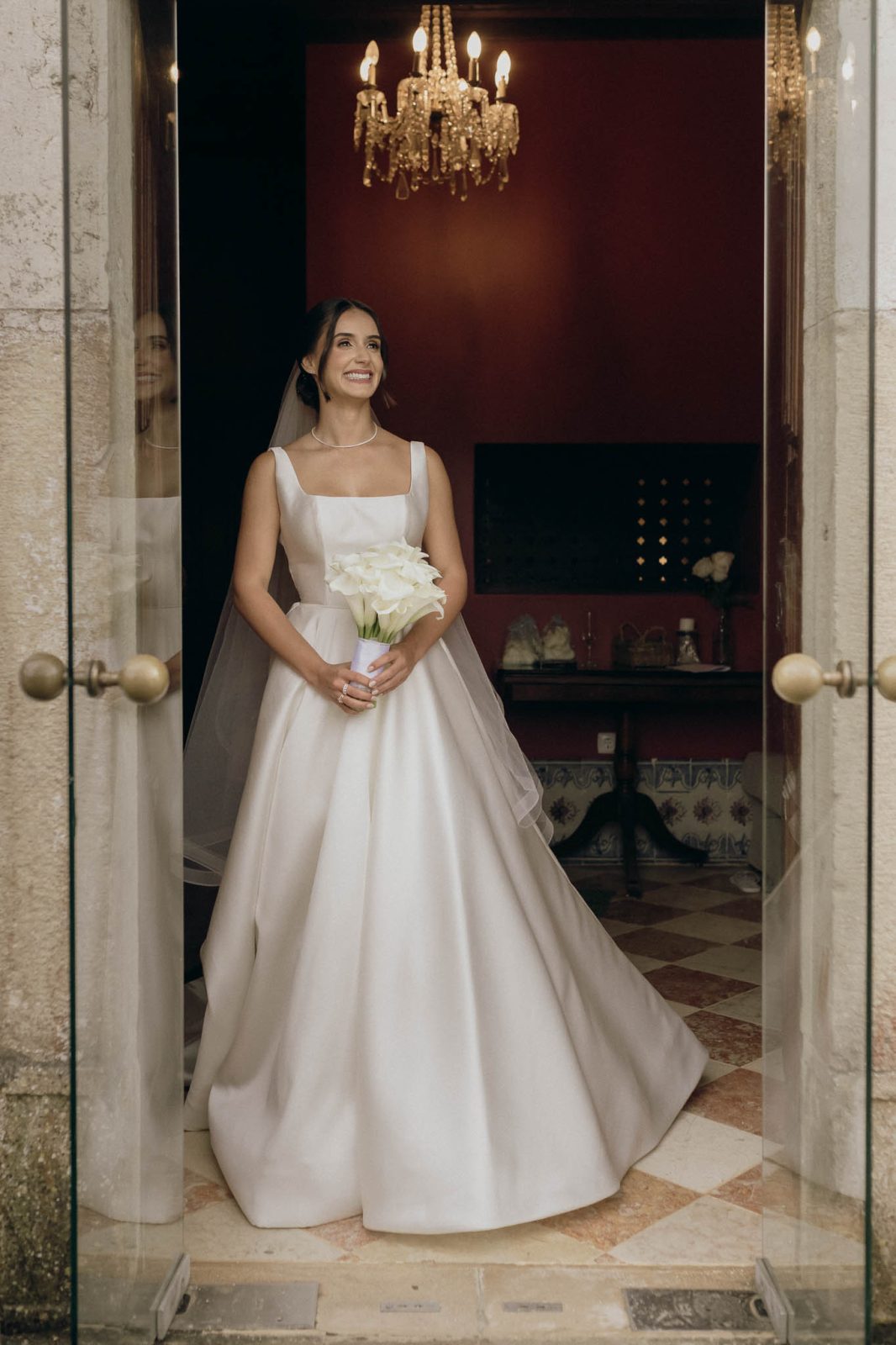 full body portrait of bride with a-line dress