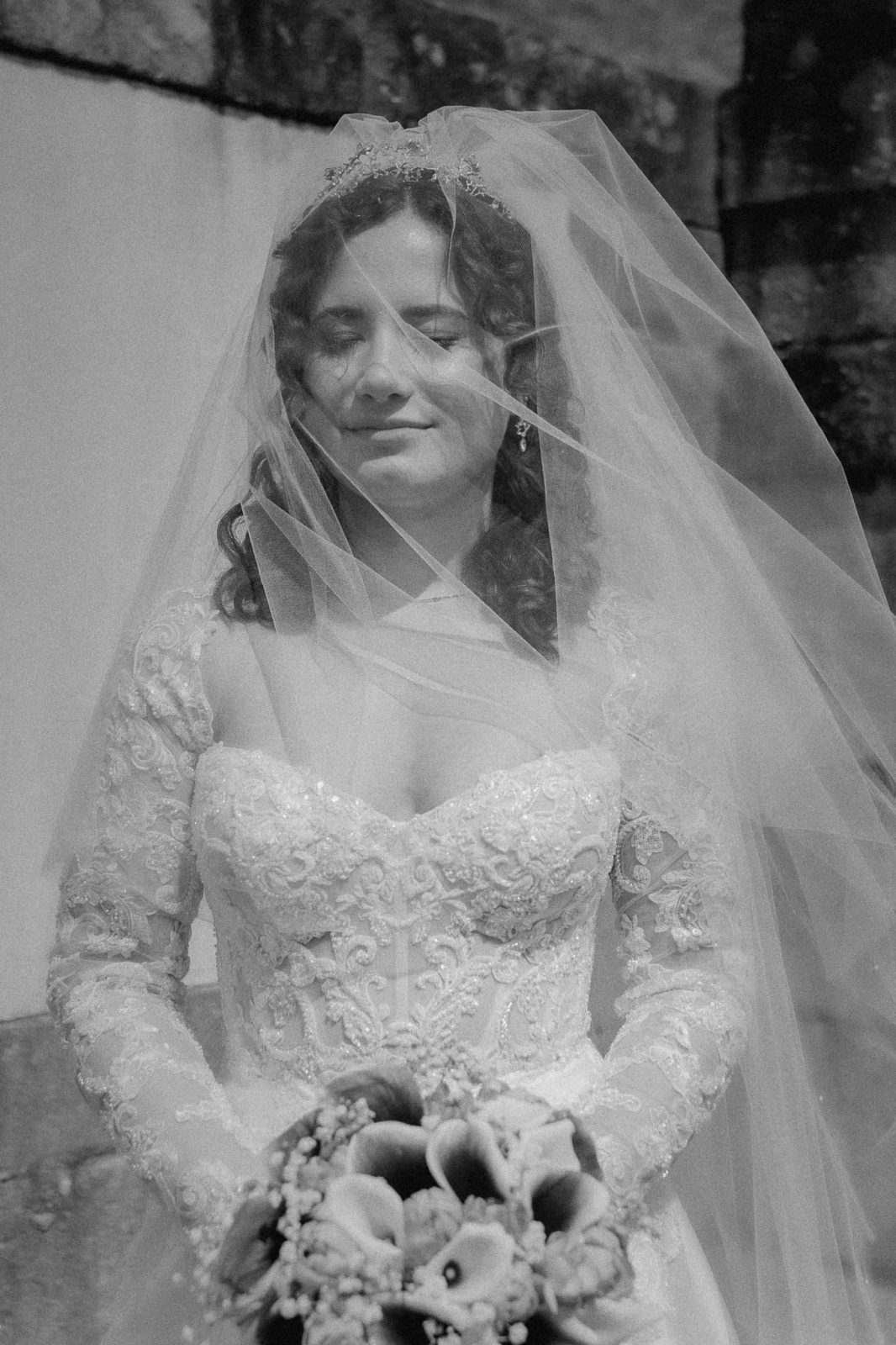 romantic photo of bride with a beaded statement bodice