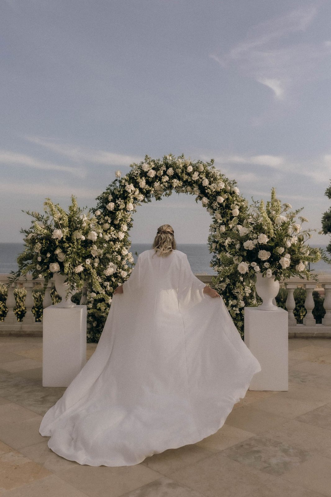 wedding dress with detachable cape